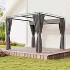 Pergola 3 x 3 m Atskirai stovinti terasos stogelė su stumdomu stogu, 4 šoninės sienos Atspari UV spinduliams Šviesiai pilka
