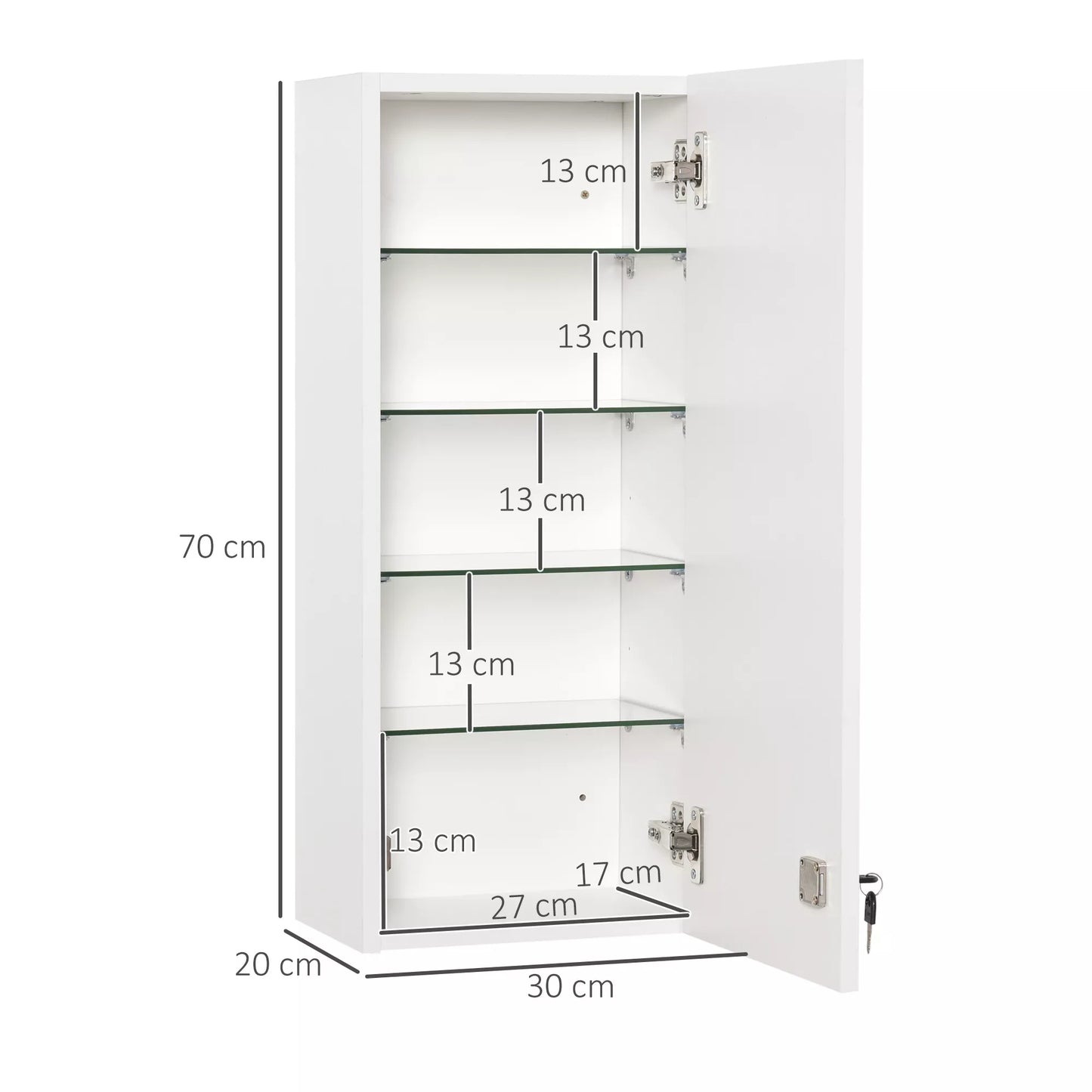 Vaistinėlės spintelė Sieninė spintelė su reguliuojama lentyna, su pirmosios pagalbos kryžiumi, užrakinama, skirta vonios kambariui, virtuvei, koridoriui, balta, 30x20x70 cm