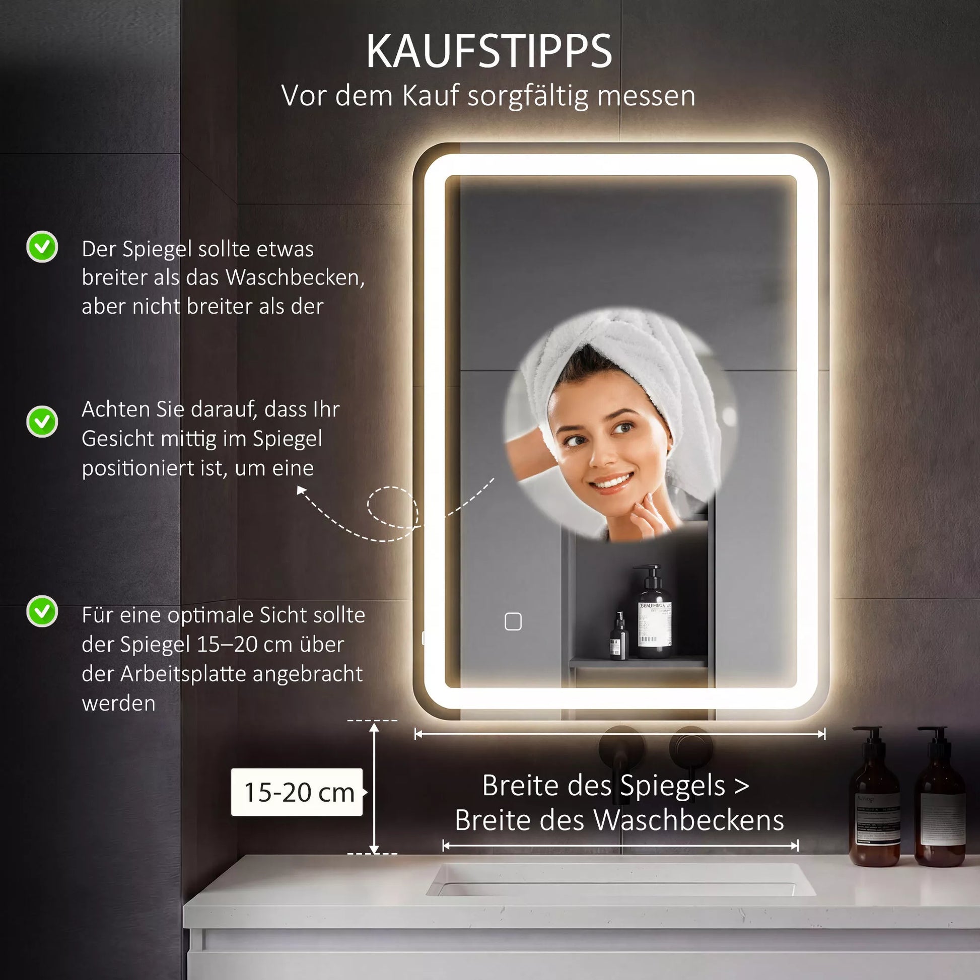 Vonios veidrodis, apšviestas, valdymas liečiant, neapgaruojantis, reguliuojamas apšvietimas, 3 šviesos spalvos, 60 x 80, sidabrinis