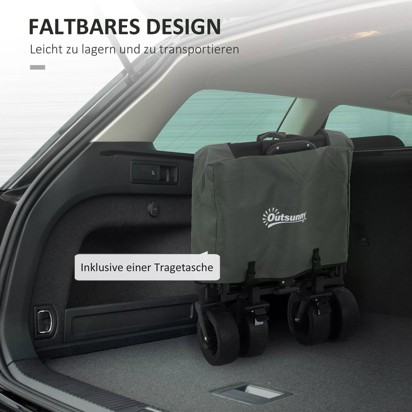 Outsunny Sodo vežimėlis, keliamosios galios 120 kg, sulankstomas transportavimo vežimėlis su nuimamu tentu, rankena, ratais 95 litrai žalias