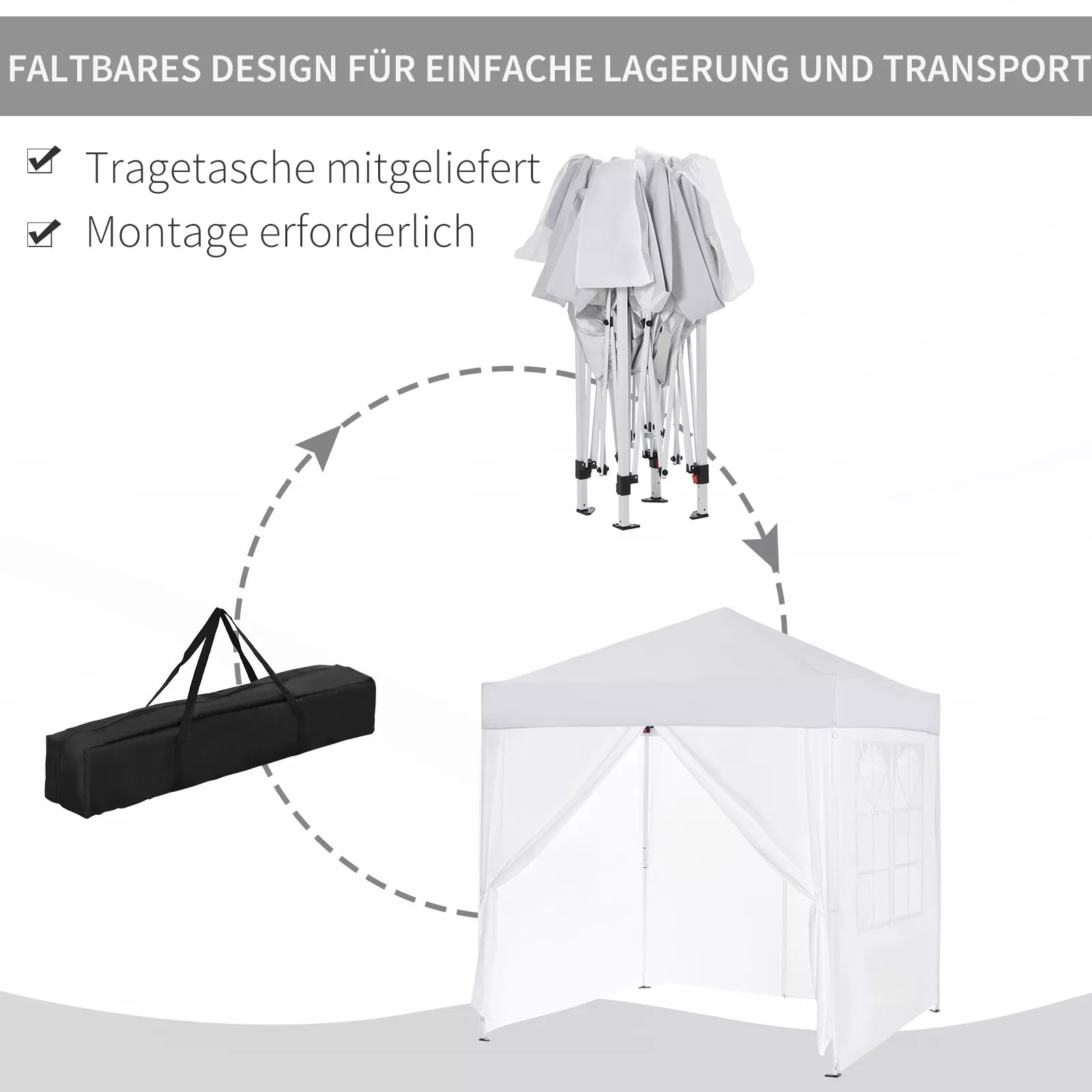 Sodo palapinė, alaus palapinė, 4 nuimamos šoninės sienelės, 2 langai, metalinis rėmas, 2 x 2 m, Balta