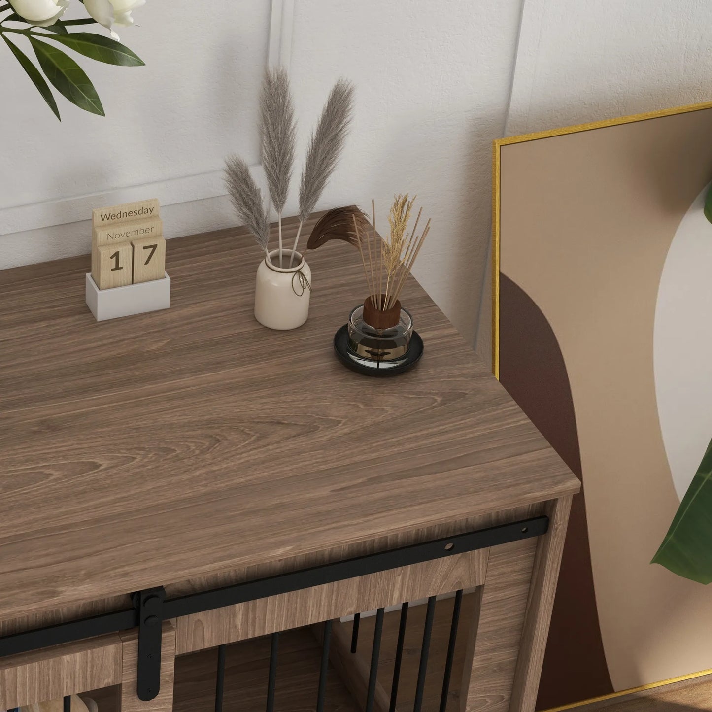 Šunų dėžė, Užrakinamas, Medžio išvaizdos, Rustiškas dizainas, 98 cm x 58 cm x 61 cm, Riešutas + Juoda