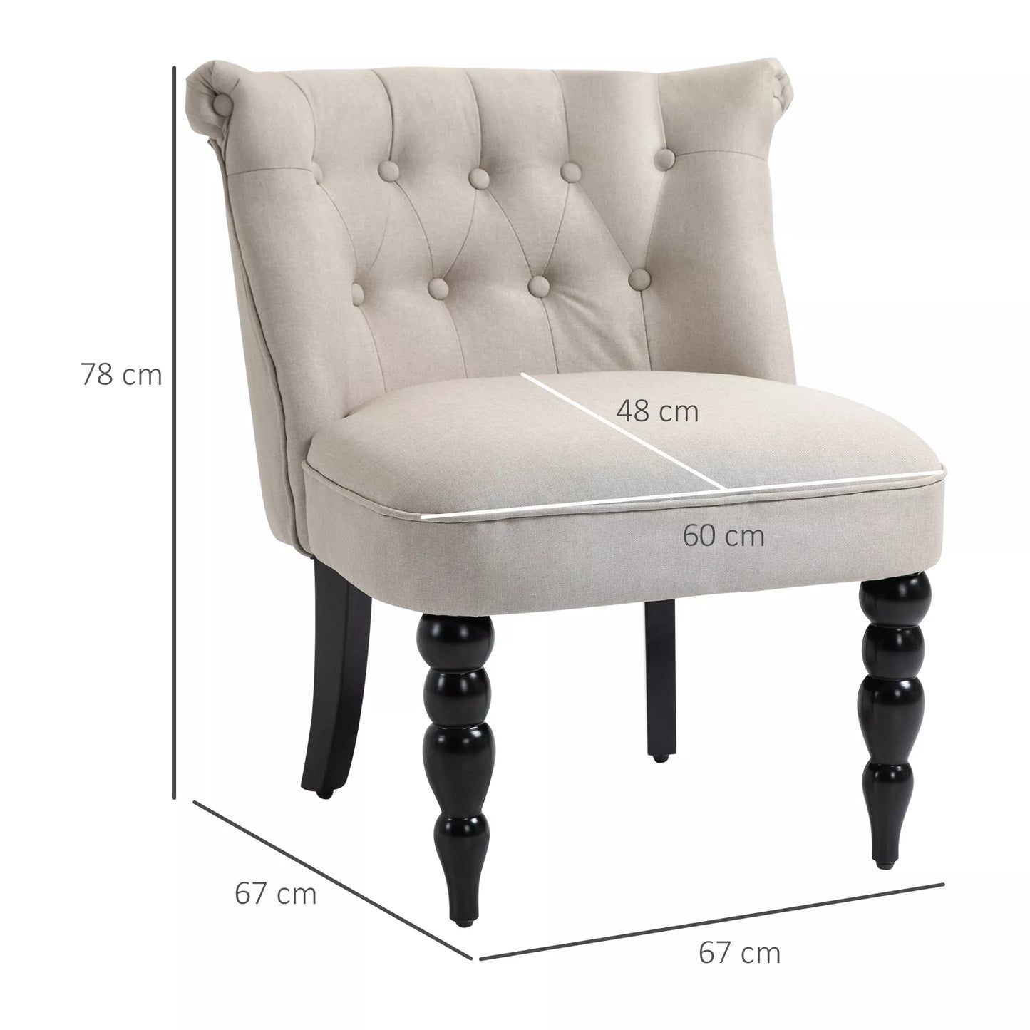 Vintažinis relaksacinis krėslas, poilsio krėslas, minkštas krėslas, valgomojo kėdė, lininis apmušalas, medinis rėmas, smėlio+juoda spalva 67 x 67 x 78 cm