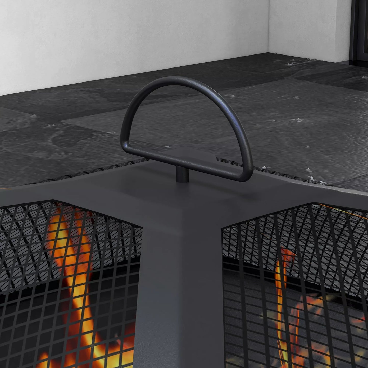 2in1 Lauko židinys, stalviršis su keraminėmis plytelėmis, žarsteklis, nerūdyjantis, 101 x 51 x 56 cm, juodos spalvos