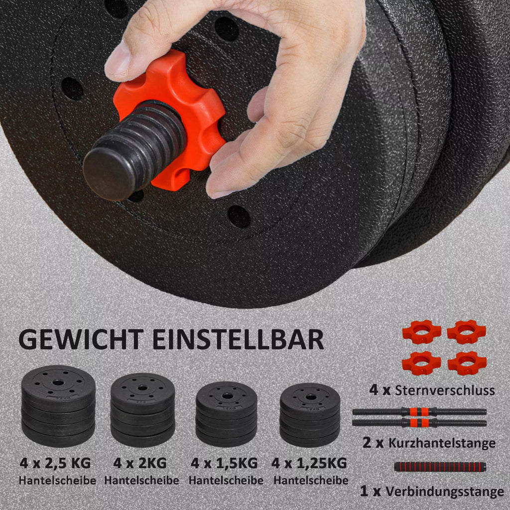 2 viename Hantelių rinkinys 30 kg, reguliuojama trumpoji ir ilgoji štanga, profesionalus "Dumbbell" jėgos treniruoklis, juodos spalvos