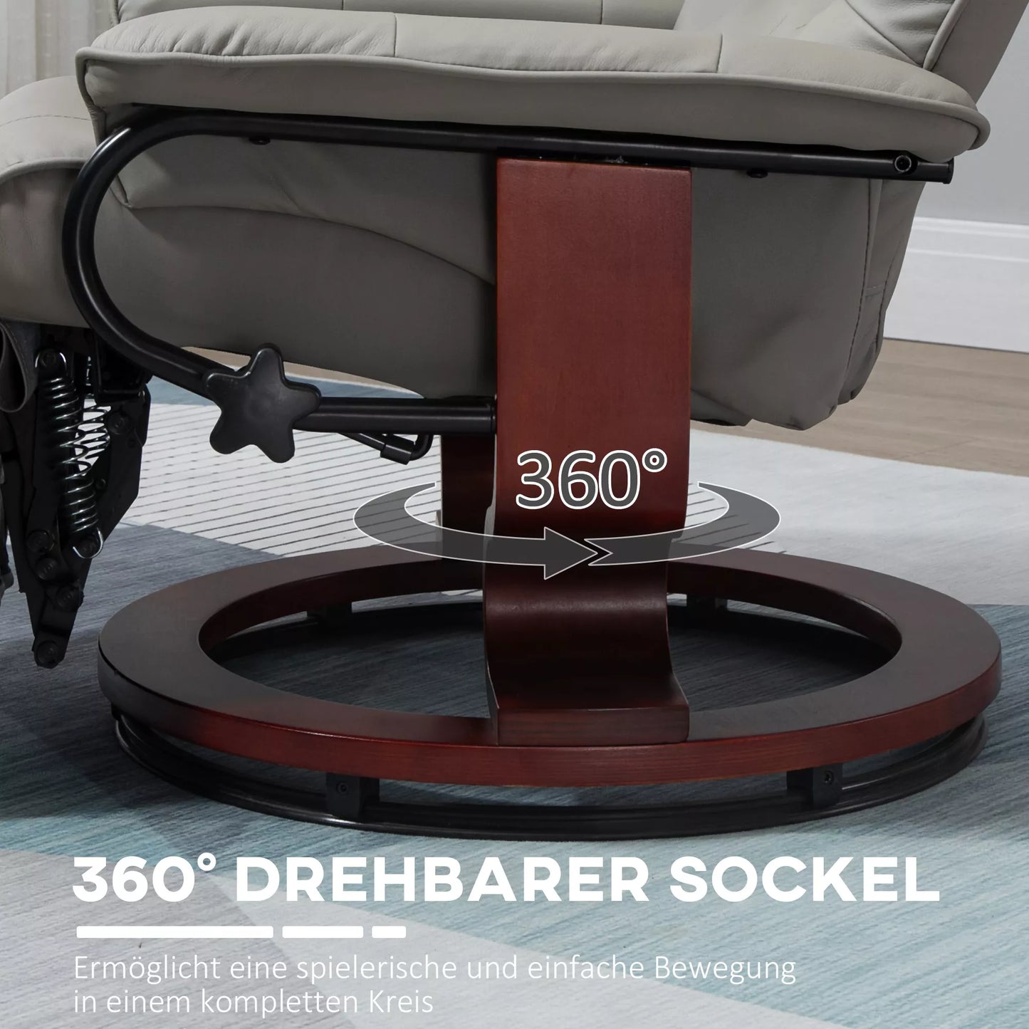 Relaksacinis krėslas, televizinis krėslas, atlošiamas krėslas, dirbtinė oda, 360° pasukamas, 145° atlošiamas, pilkas, 78 x 87 x 100 cm