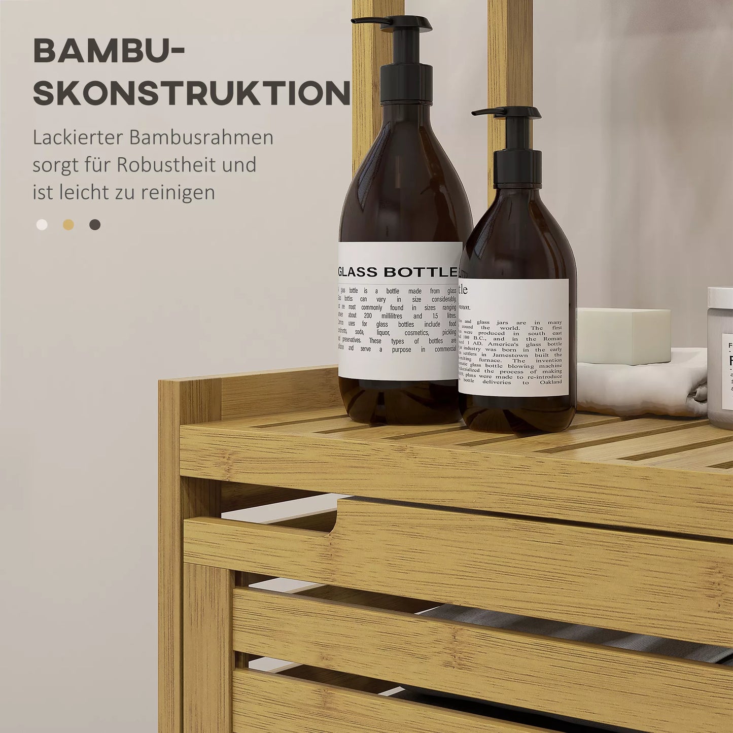 Vonios spintelė su lentynomis, 3 lentynos, 1 spintelė, 38,5 cm x 33 cm x 170 cm, natūrali