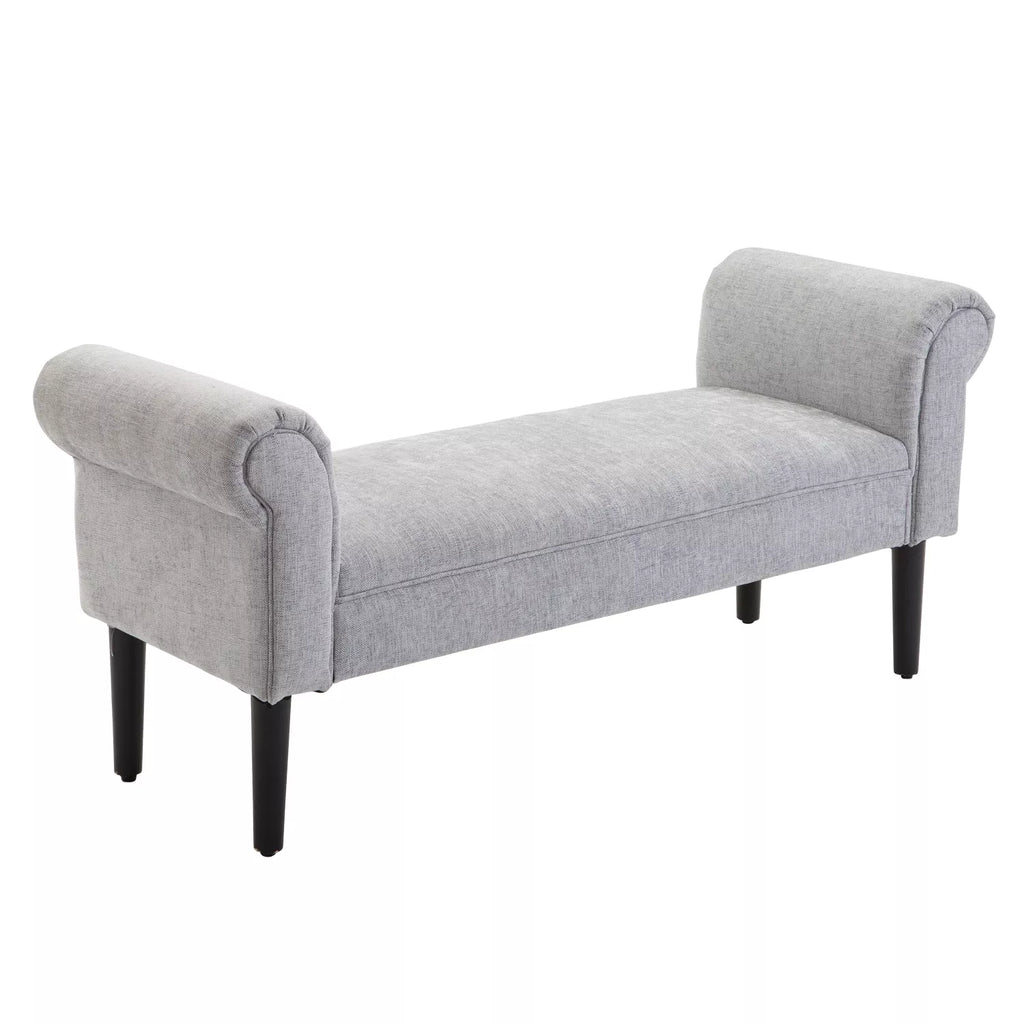 Minkšta suolelė, poilsio suolelė, prieškambario suolelė, lova su suoleliu, elegantiška su suktomis pusėmis, lino audinys, putų poliesteris, šviesiai pilka, 132 x 45,5 x 58 cm