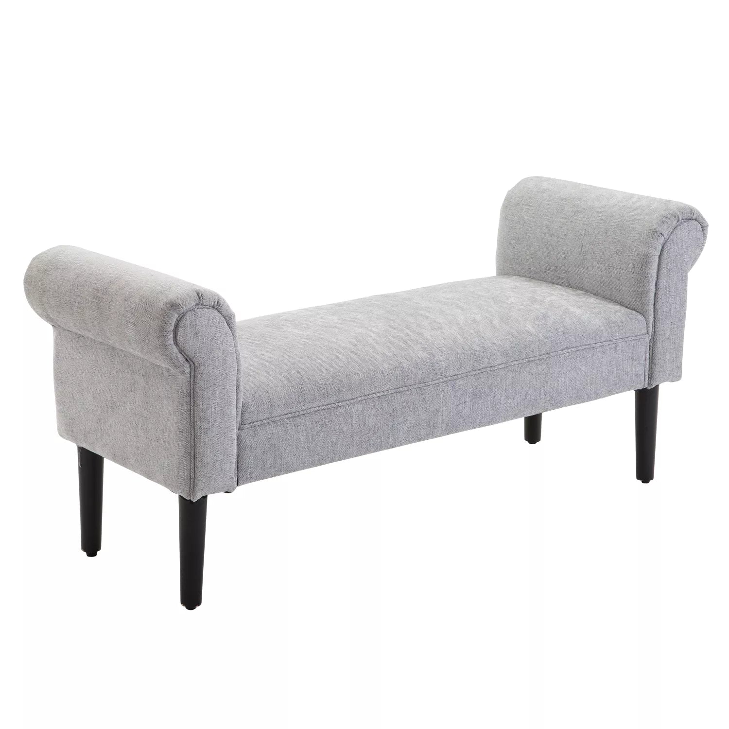 Minkšta suolelė, poilsio suolelė, prieškambario suolelė, lova su suoleliu, elegantiška su suktomis pusėmis, lino audinys, putų poliesteris, šviesiai pilka, 132 x 45,5 x 58 cm