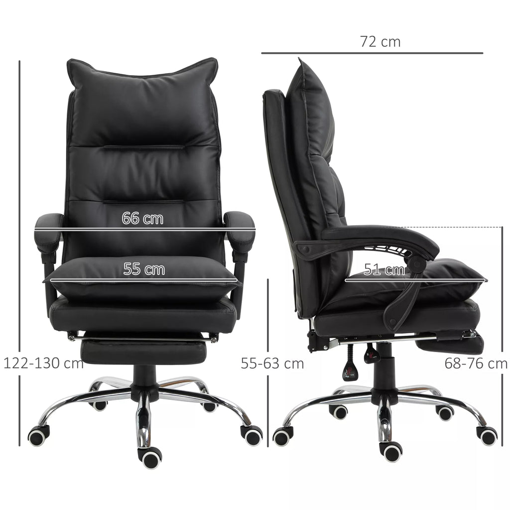 Biuro kėdė Ergonomiška darbo kėdė su porankiais, atrama kojoms, aukščio reguliuojama sukiojama kėdė iš dirbtinės odos, paminkštinta kompiuterio kėdė, juoda