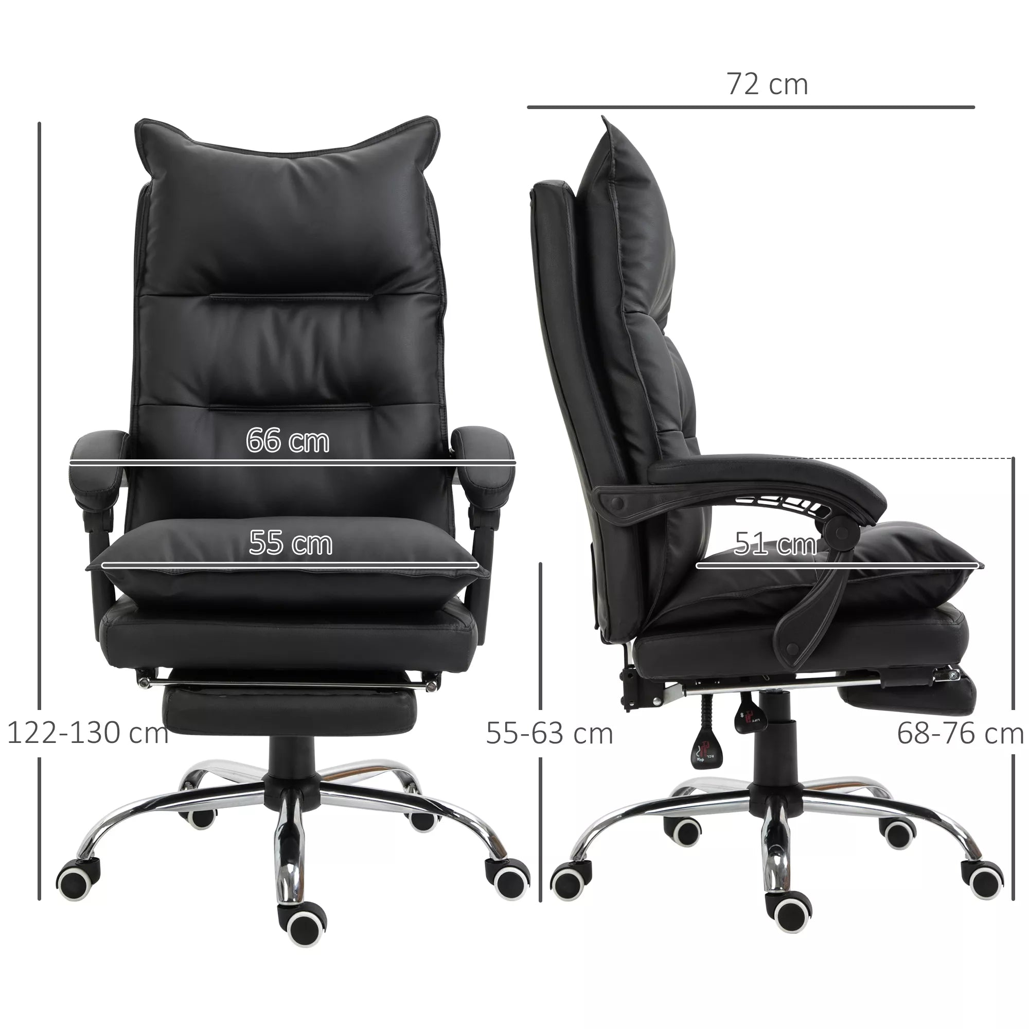 Biuro kėdė Ergonomiška darbo kėdė su porankiais, atrama kojoms, aukščio reguliuojama sukiojama kėdė iš dirbtinės odos, paminkštinta kompiuterio kėdė, juoda