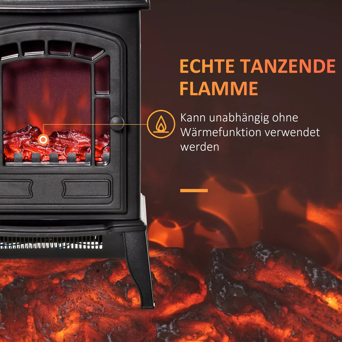 Elektrinis grindų židinys, 2 šildymo pakopos,  realistiškas liepsnos efektas, universalus