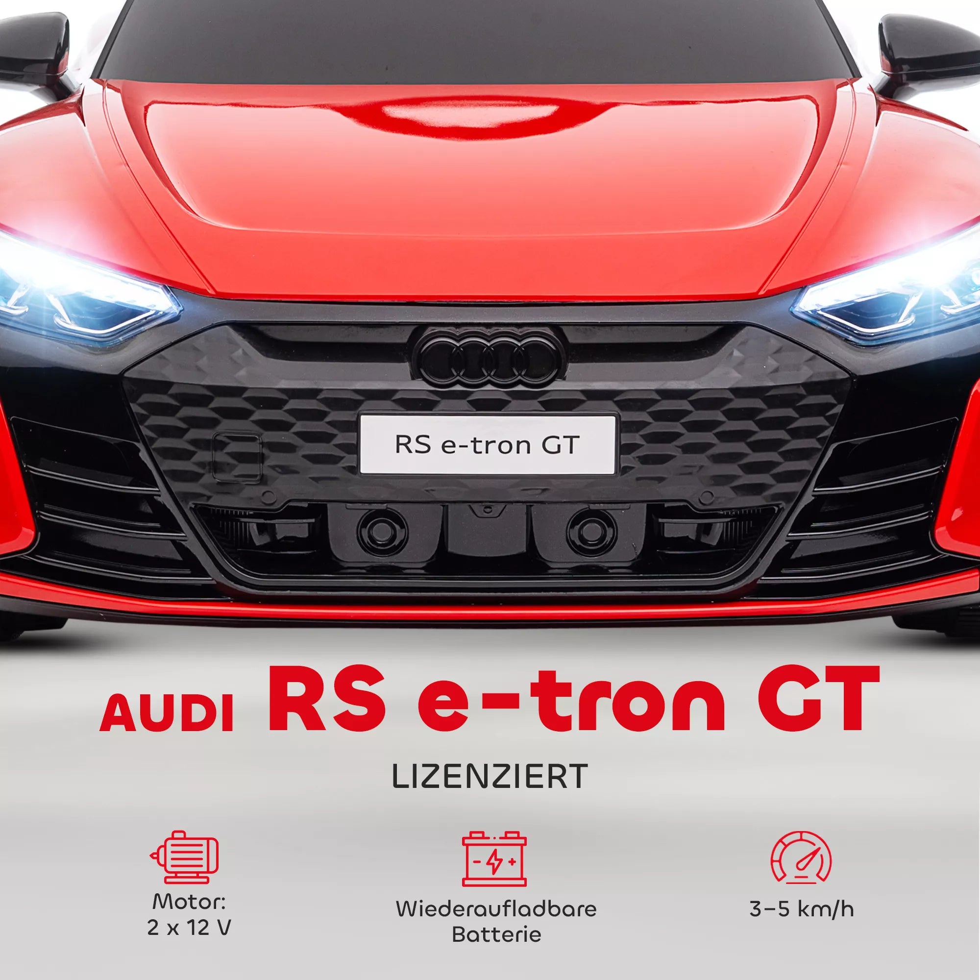 Vaikų automobilis, elektrinis automobilis, „Audi“ licencijuotas, su saugos diržu, nuotolinio valdymo pultu, apšvietimu, raudonos ir juodos spalvos, 103 x 58 x 41 cm