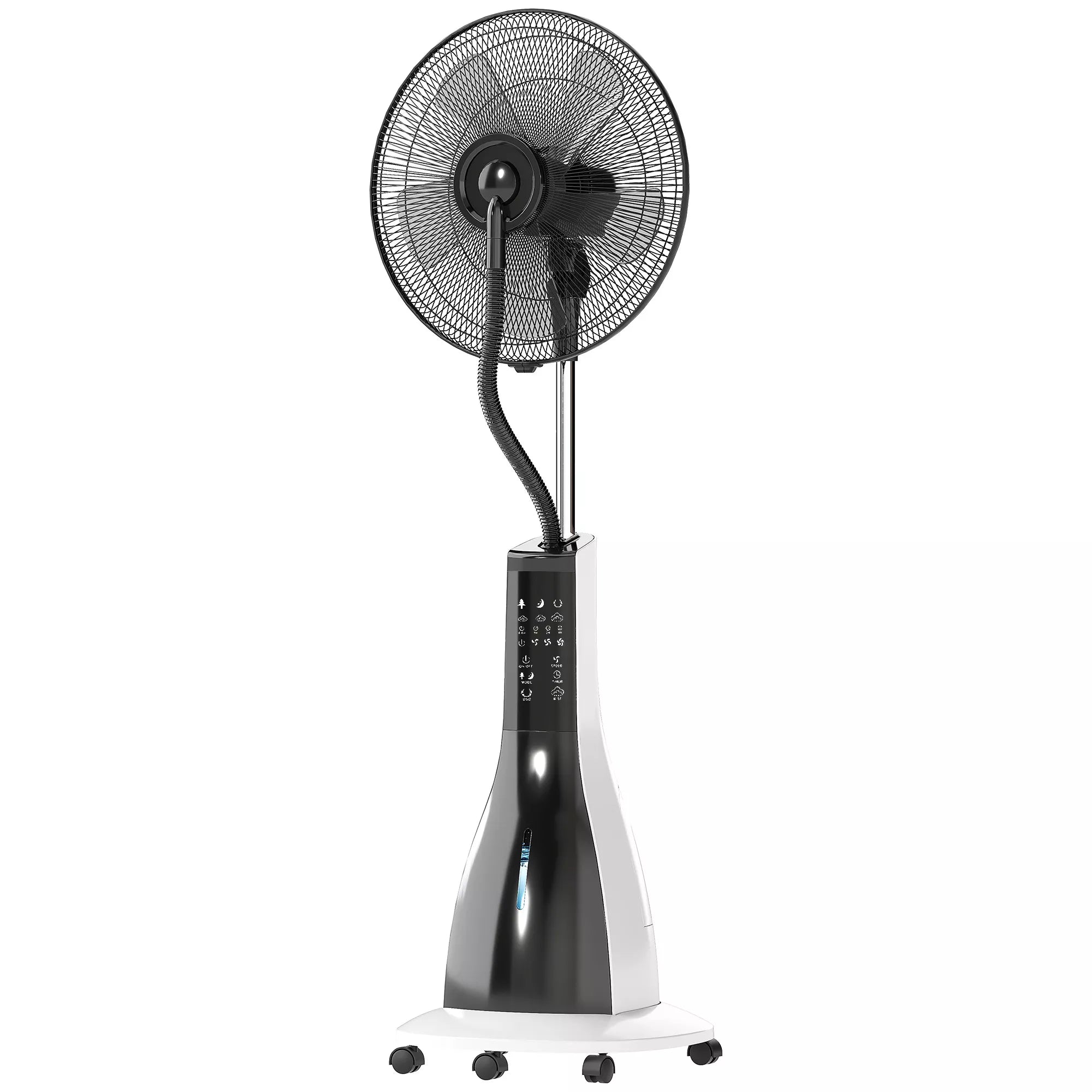 Ventiliatorius su purškimo funkcija, pasukamas 75 laipsniais, 3 greičiai, 3 režimai, 3 litrų vandens bakas, juodas + baltas