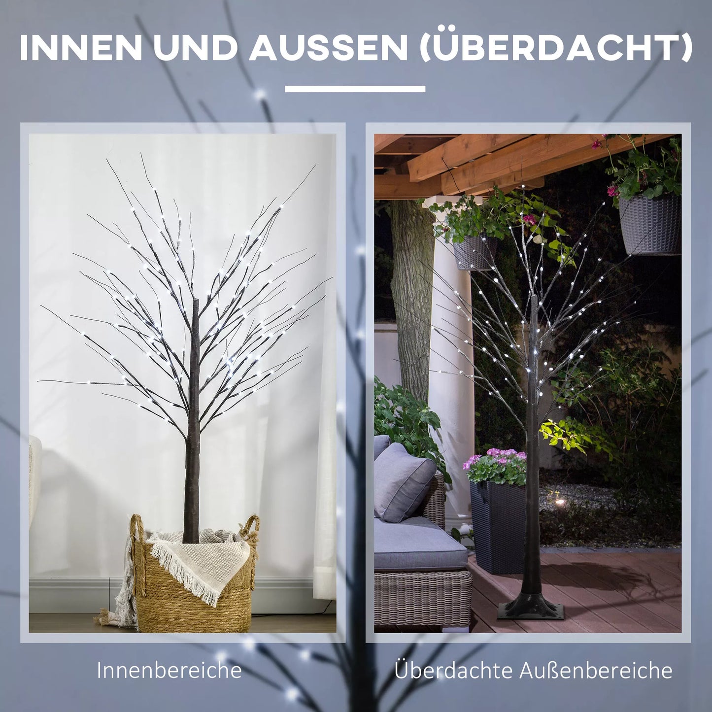 Dirbtinis beržas su LED apšvietimu, 96 šiltai baltos spalvos mikroskadinės LED lemputės, 150 cm, rudas