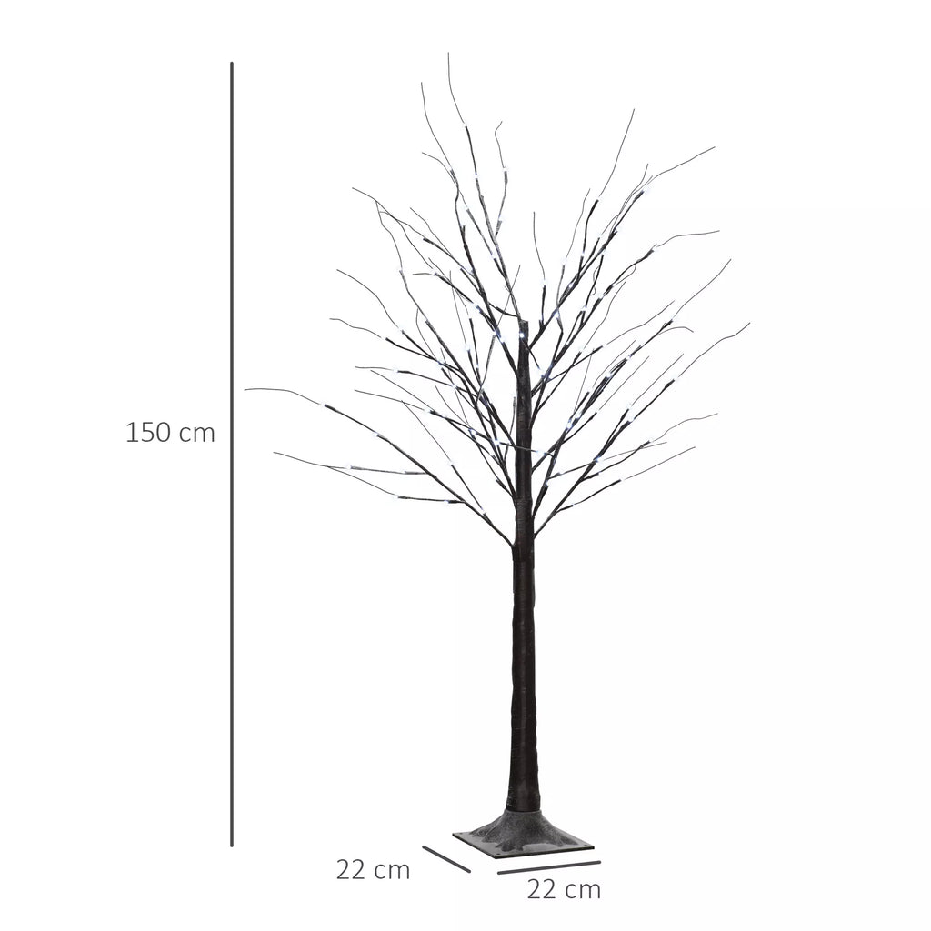 Dirbtinis beržas su LED apšvietimu, 96 šiltai baltos spalvos mikroskadinės LED lemputės, 150 cm, rudas