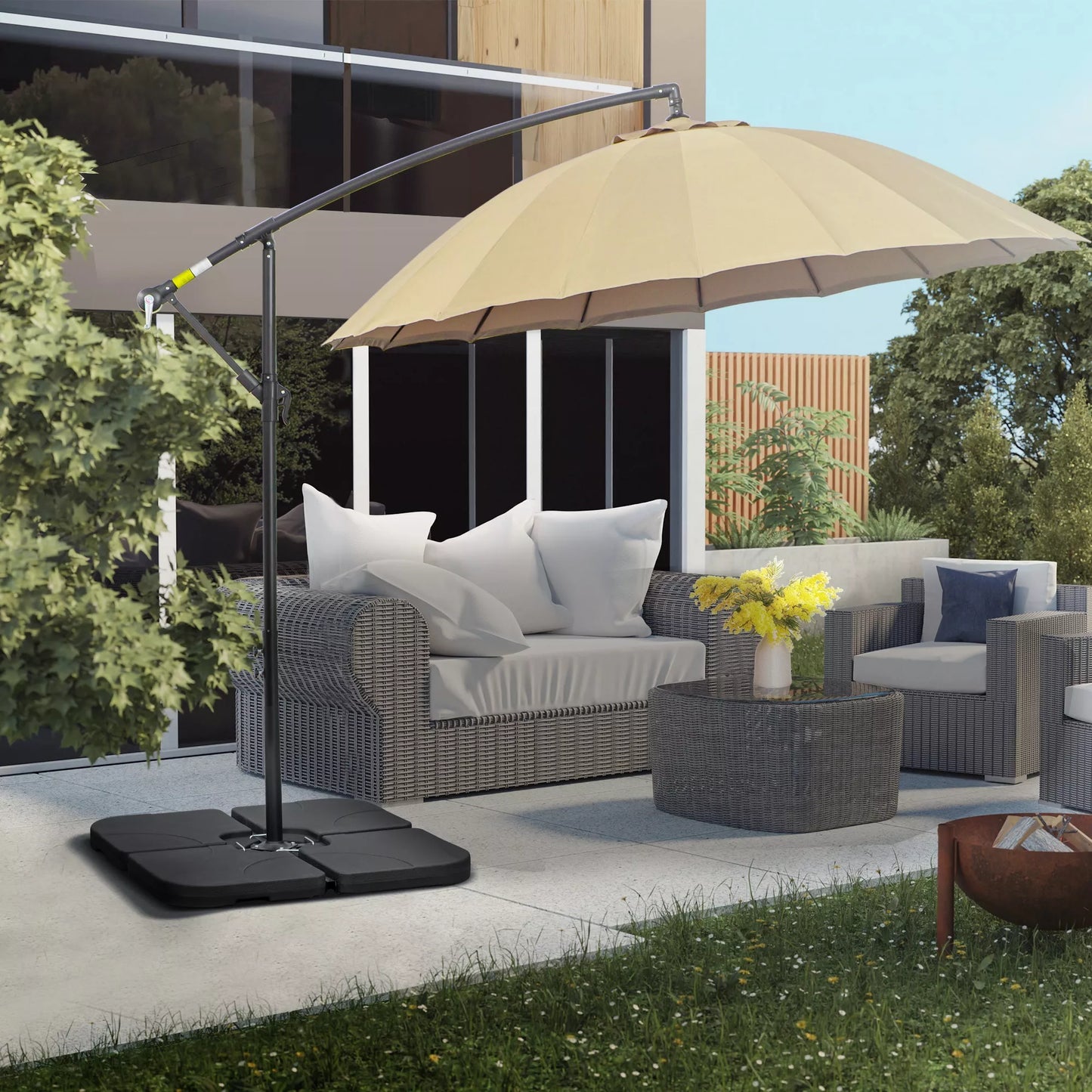 Sunkiojo svorio plokštės skėčių stovams, užpildomos, atsparios atmosferos poveikiui, 104 cm x 104 cm x 7,5H cm, juodos spalvos