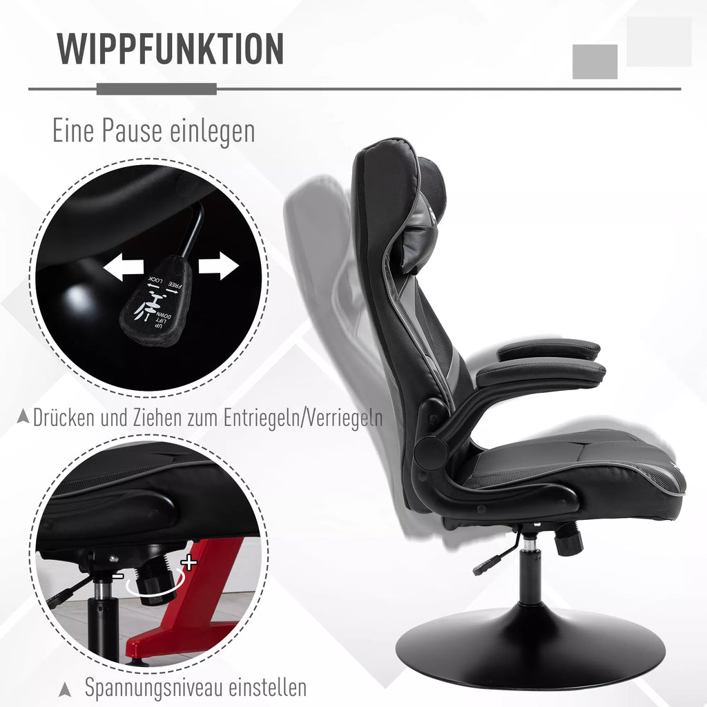 Ergonomiška žaidimų kėdė su galvos atrama ir aukščio reguliavimu, juoda+pilka