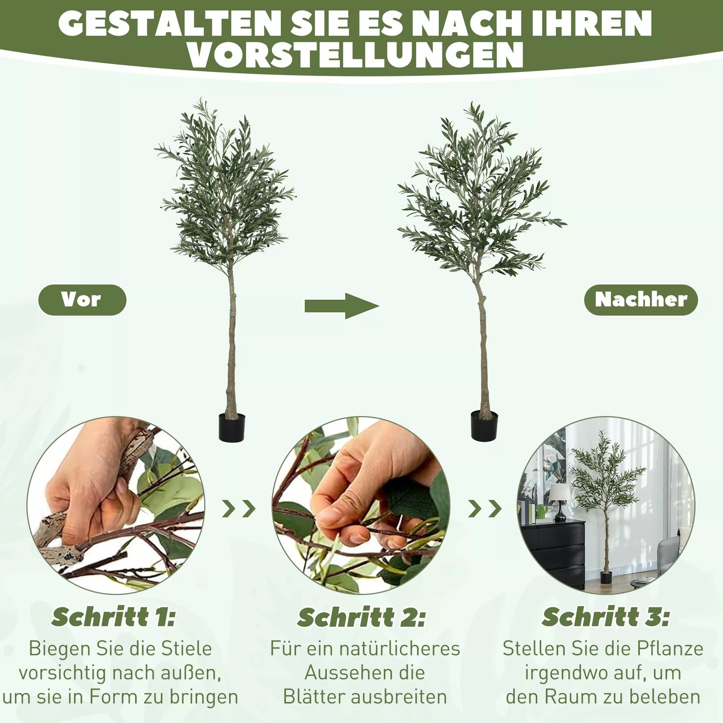 Dirbtinis alyvmedis, 180 cm, 900 lapų, 40 alyvuogių, tvirtas vazonas, dekoratyvinis augalas, žalias