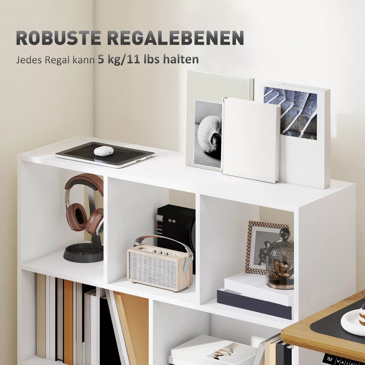 Pastatoma knygų lentyna, 8 skyriai, 97,5 x 30 x 100 cm, balta