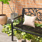 Metalinė sodo suolelė, gėlių dizainas, 2 vietų, 240 kg apkrova, plienas, 127L x 60B x 87H cm, juoda