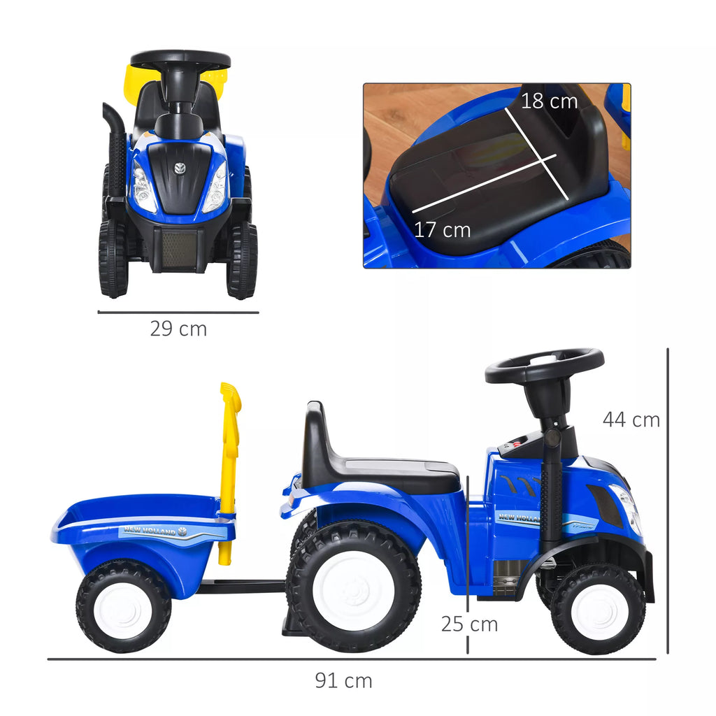 Slydimo traktoriaus matmenų schema: 91 cm ilgis, 44 cm aukštis, 29 cm plotis