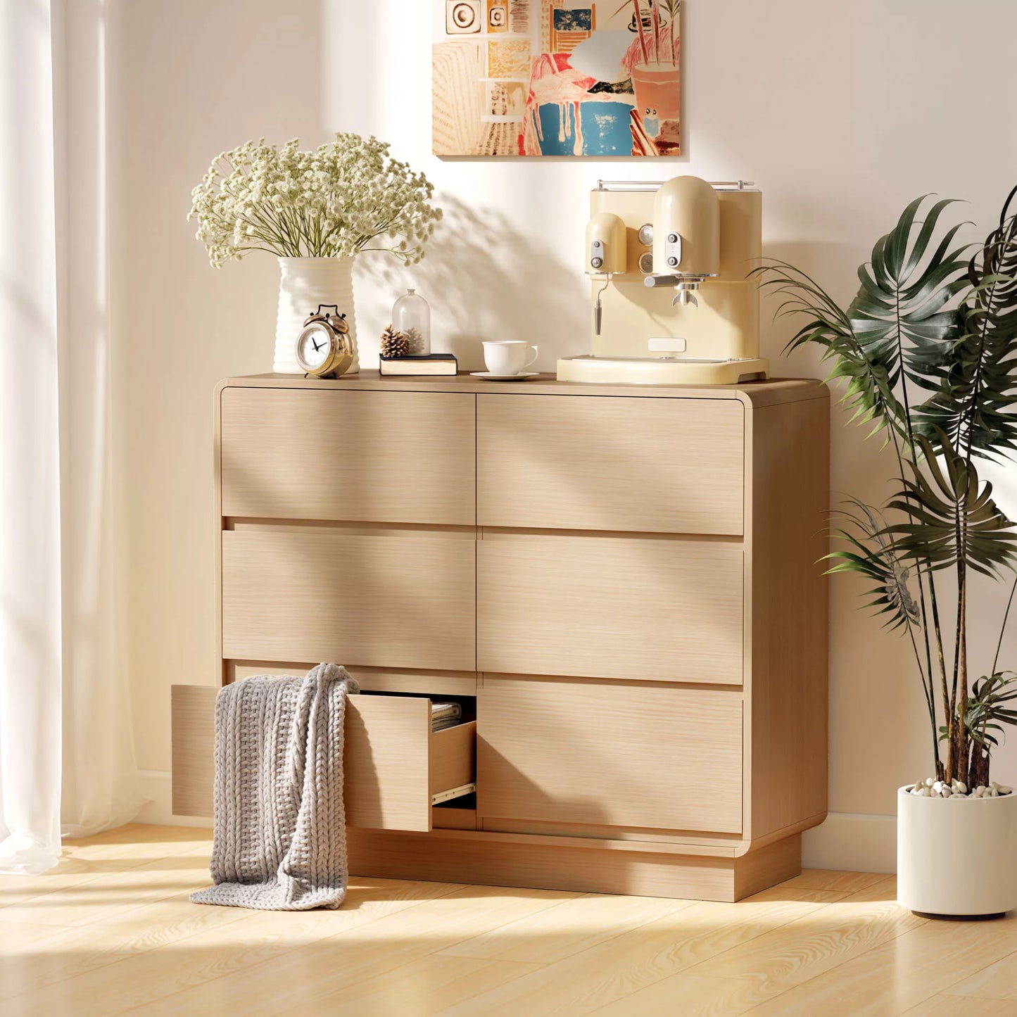 100 cm komoda, bufeto spintelė su 6 stalčiais, komoda virtuvei, svetainei, valgomajam, natūrali mediena