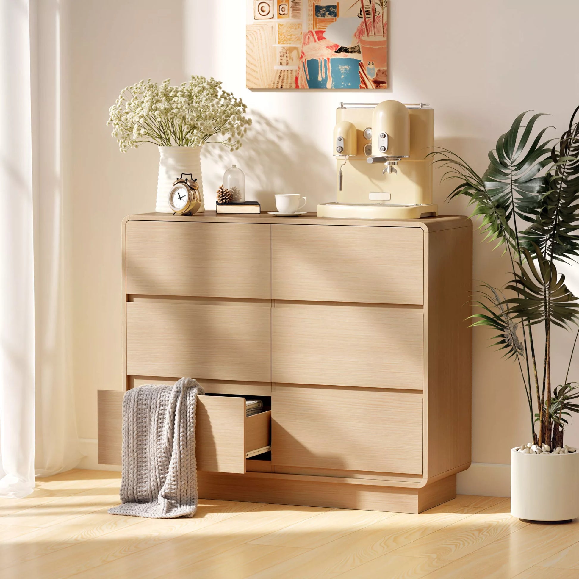 100 cm komoda, bufeto spintelė su 6 stalčiais, komoda virtuvei, svetainei, valgomajam, natūrali mediena