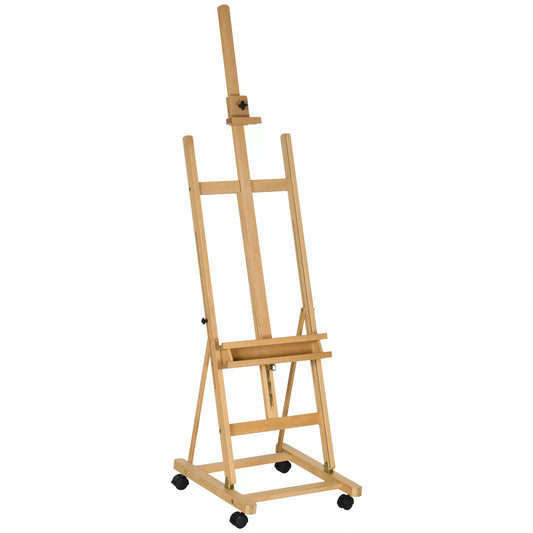 Molbertas, Tapytojo molbertas, Aukščiui reguliuojamas, su 4 ratukais, Natūralus + Juodas