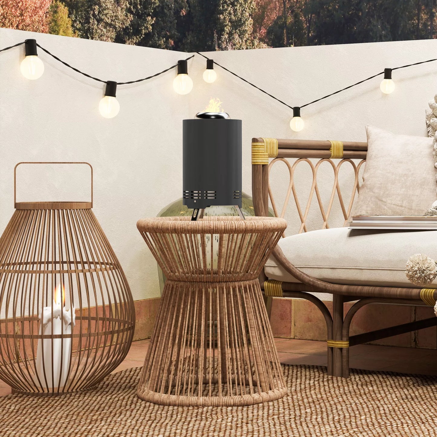 Lauko židinys Ø16x25cm, nerūdijančio plieno, su semtuvu, nekenksmingas dūmams, pilkas