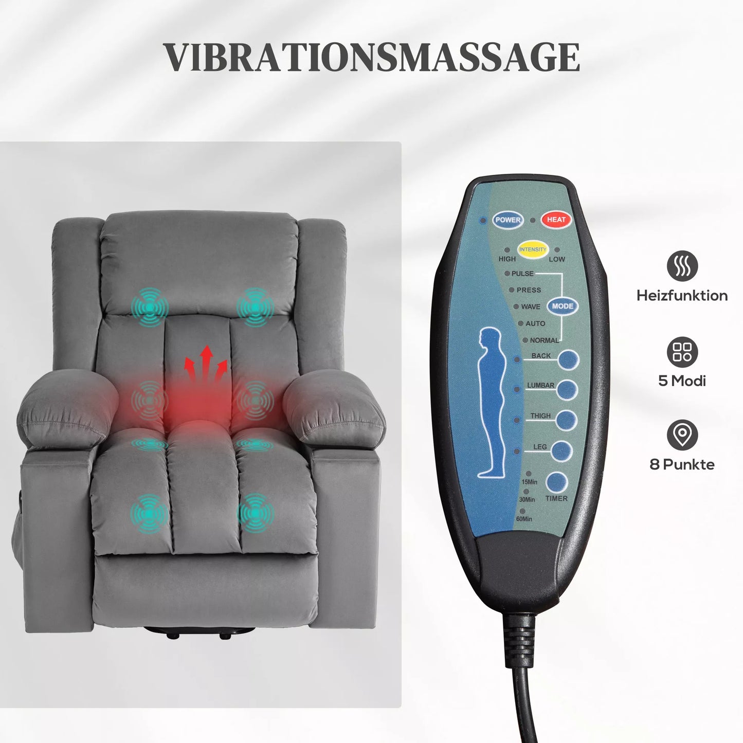 Elektrinis fotelis su pakėlimo funkcija, minkštas, aksominis audinys, USB jungtys