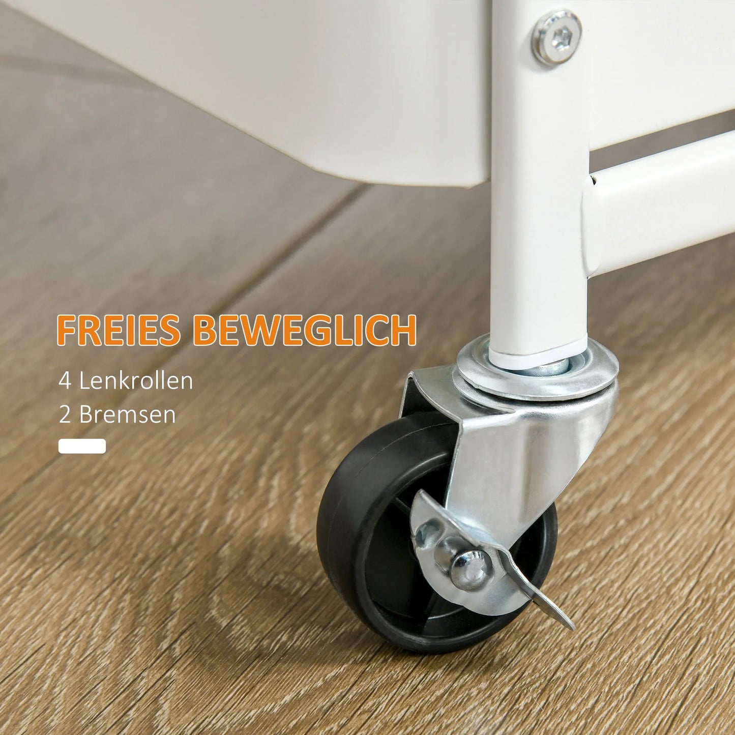 Virtuvinis vežimėlis su perforuota lenta, rankšluosčių laikikliais ir laikymo krepšiais, 51,5 cm x 32 cm x 75,6 cm, Baltas