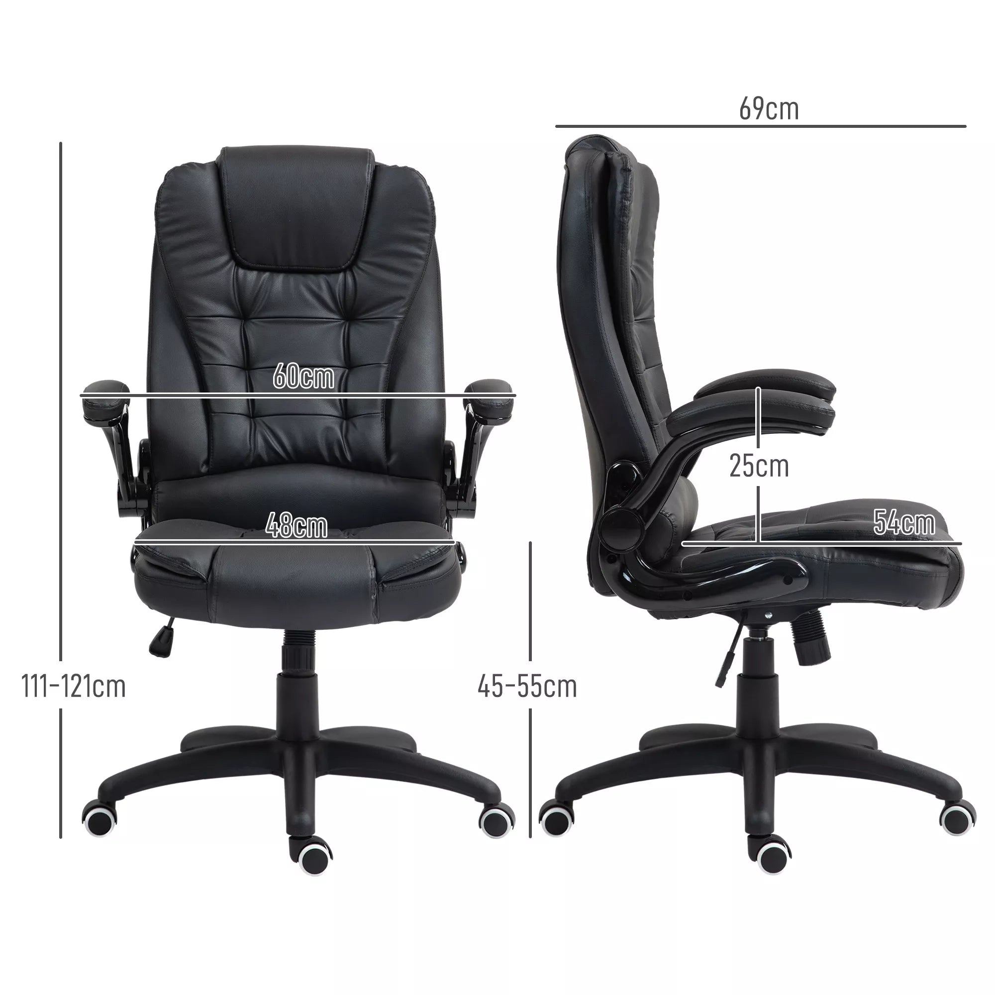 Ergonomiška biuro kėdė, sulankstomi porankiai, pakreipimo funkcija, juoda