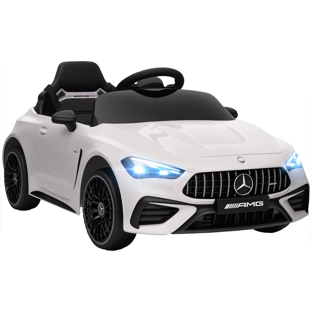 Vaikų elektrinis automobilis, „Mercedes“ dizainas, 12 V varikliai, nuotolinio valdymo pultas, LED žibintai, muzika, skirtas 3–6 metų vaikams, baltas