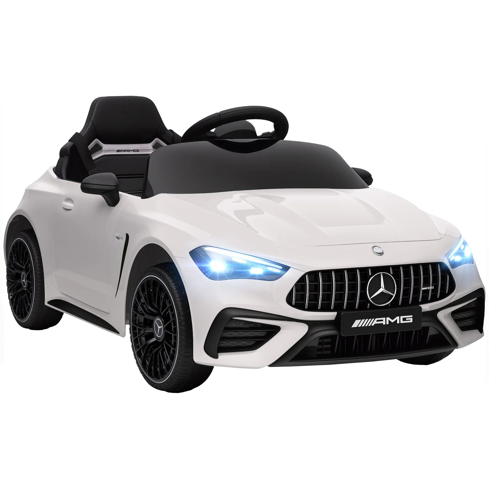 Vaikų elektrinis automobilis, „Mercedes“ dizainas, 12 V varikliai, nuotolinio valdymo pultas, LED žibintai, muzika, skirtas 3–6 metų vaikams, baltas