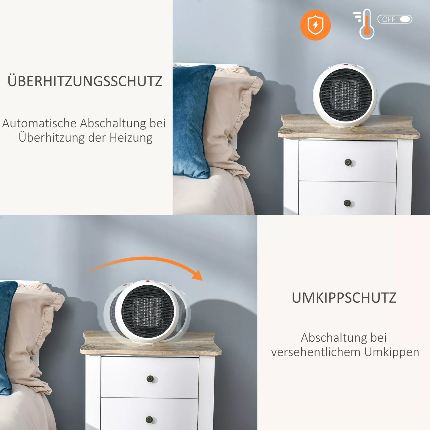 Elektrinis šildytuvas, ventiliatorius, šildytuvas, šildymo prietaisas, šiluma 900W/1500W Plastikas Baltas+Juodas 22 x 18,5 x 21 cm