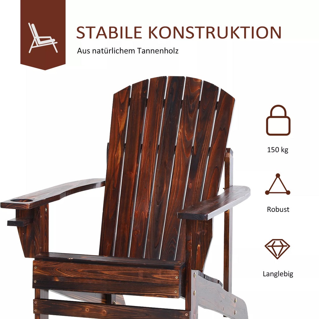 Adirondack sodo kėdė su laikikliu puodeliui Sodo gultas Balkono kėdė Masyvi mediena Anglies spalvos 72 x 95 x 93 cm