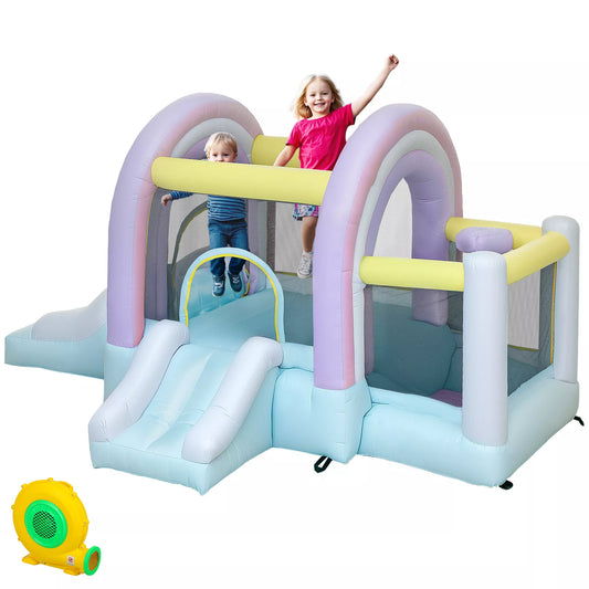 Pripučiama pilis, kamuoliukų baseinas, 2 čiuožyklos, Oksfordo audinys, UV atsparus, pūstuvas, spalvinga