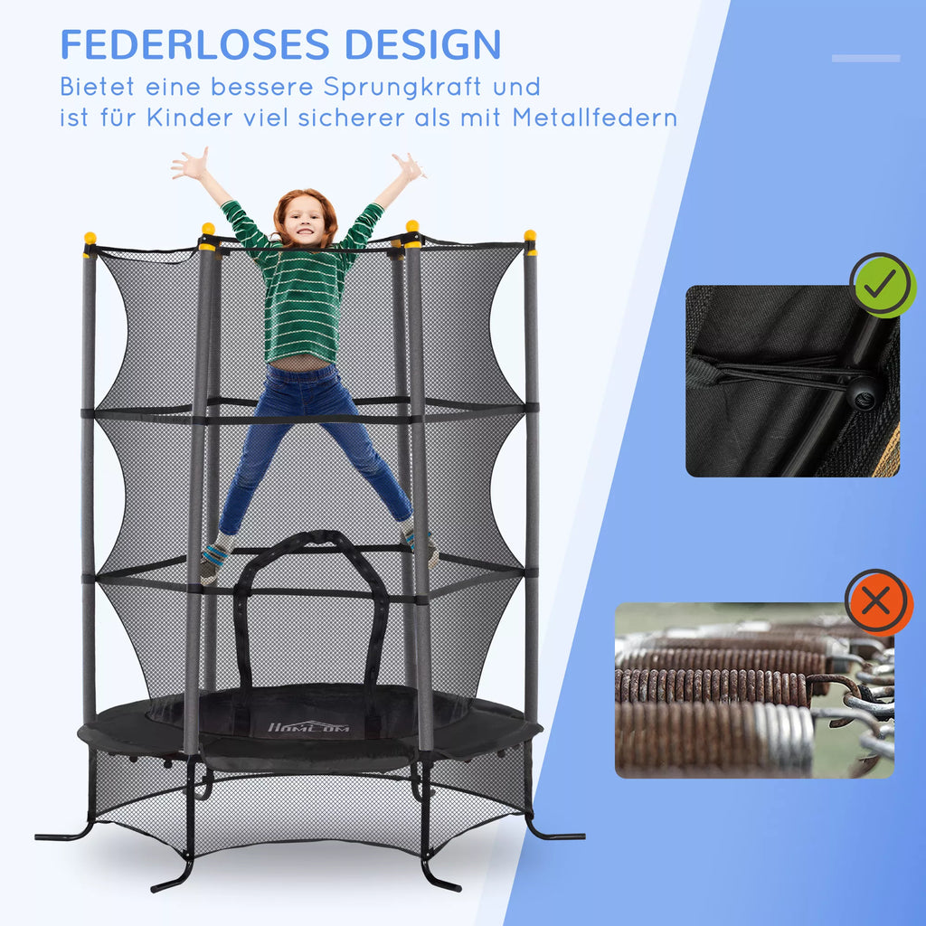 Trampolinas vaikams, Ø163 cm, su apsauginiu tinklu, vidaus ir lauko naudojimui, apkrova iki 50 kg, plienas, plastikas, juodas