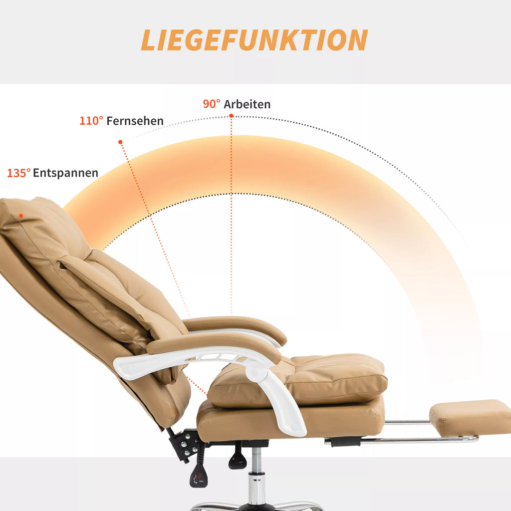 Biuro kėdė ergonomiška, su kojų atrama, iki 120 kg, šviesiai ruda