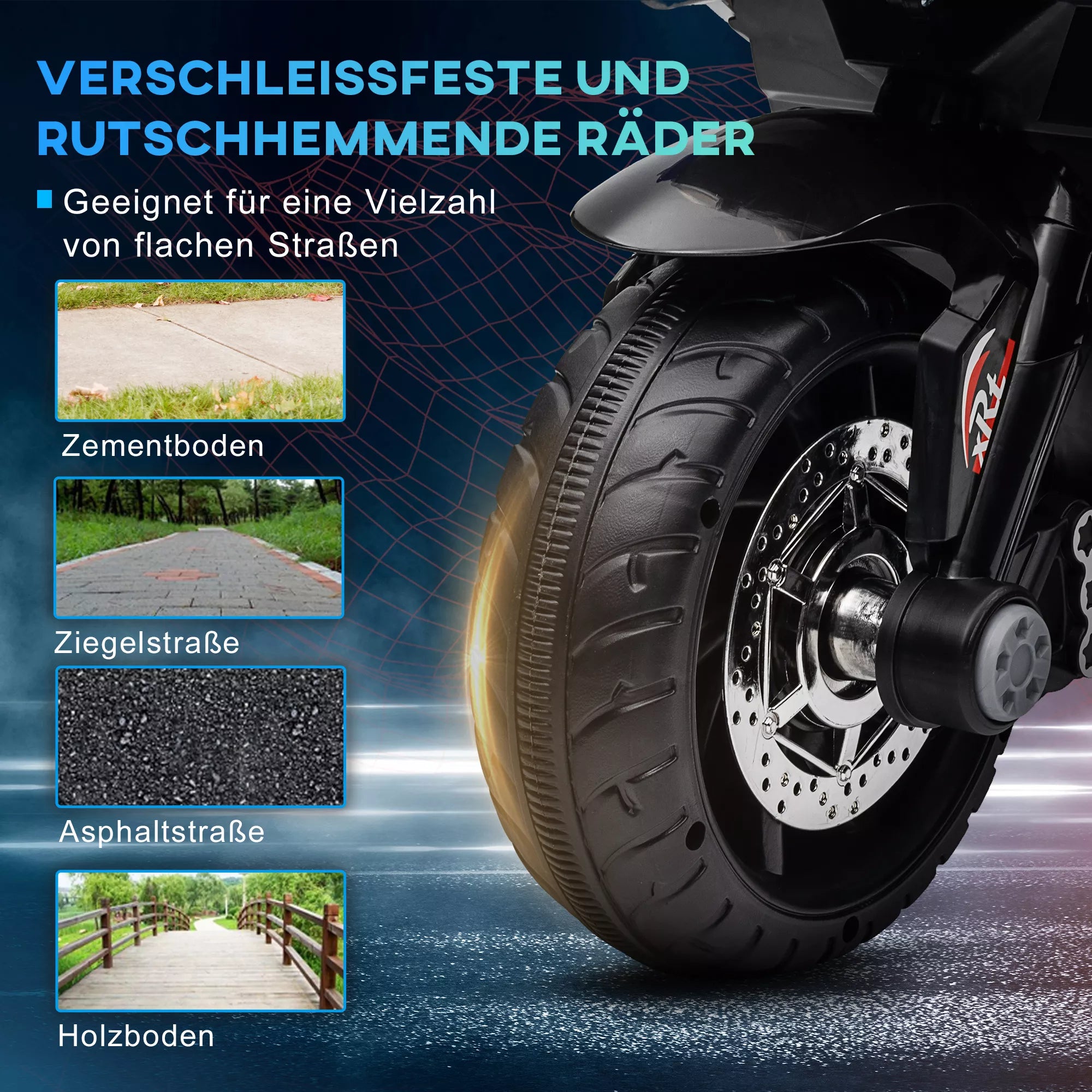 Elektrinis vaikų motociklas, šviesos ir garsai, 3 km/h, įkraunamas, plastikas ir metalas, mėlynas/baltas