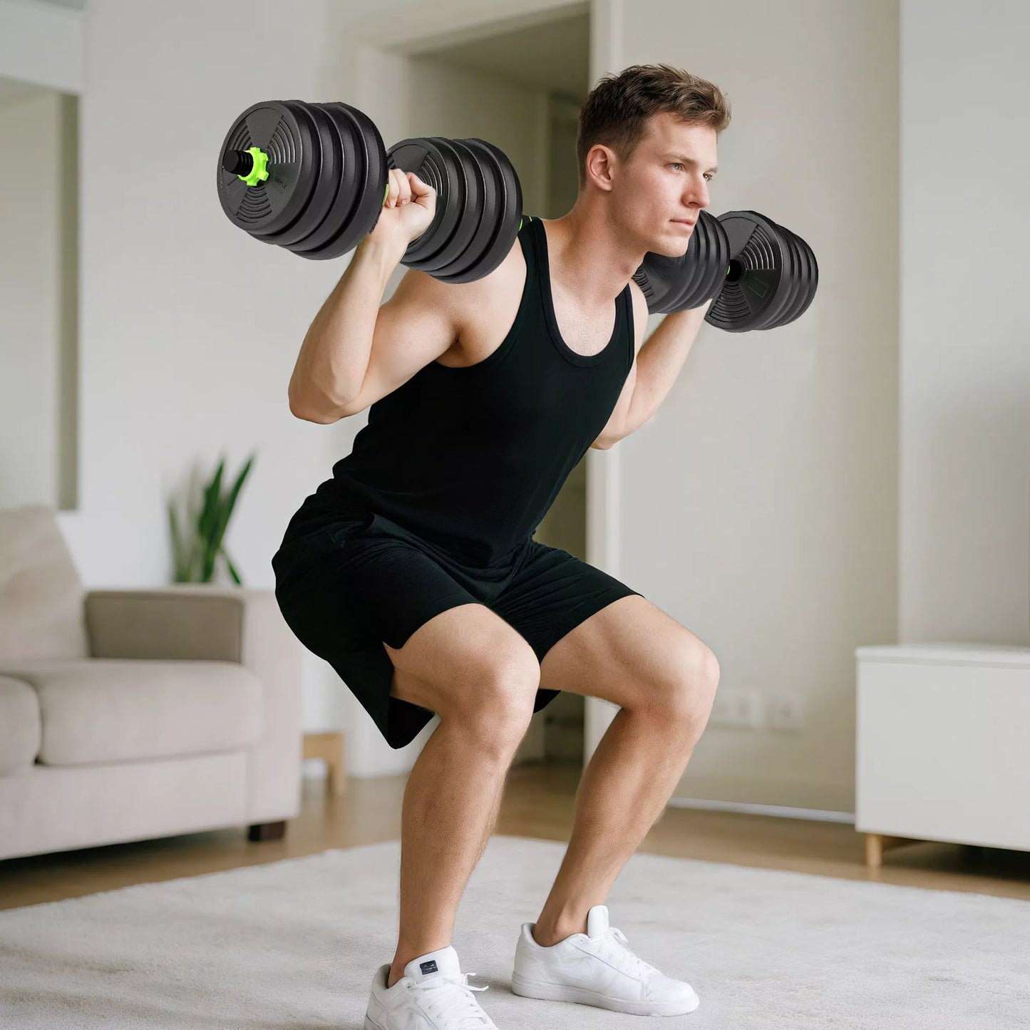 Reguliuojamas 30 KG svarmenų rinkinys. Tinka trumposioms ir ilgosioms štangoms, svarmenims – viskas jėgos treniruotėms.