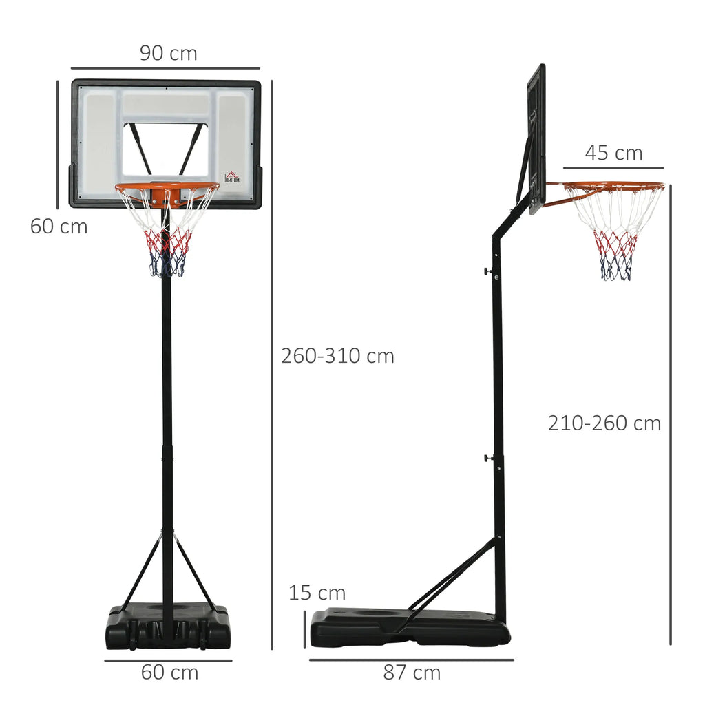 Reguliuojamas krepšinio stovas su ratukais, 210–260 cm, juodas