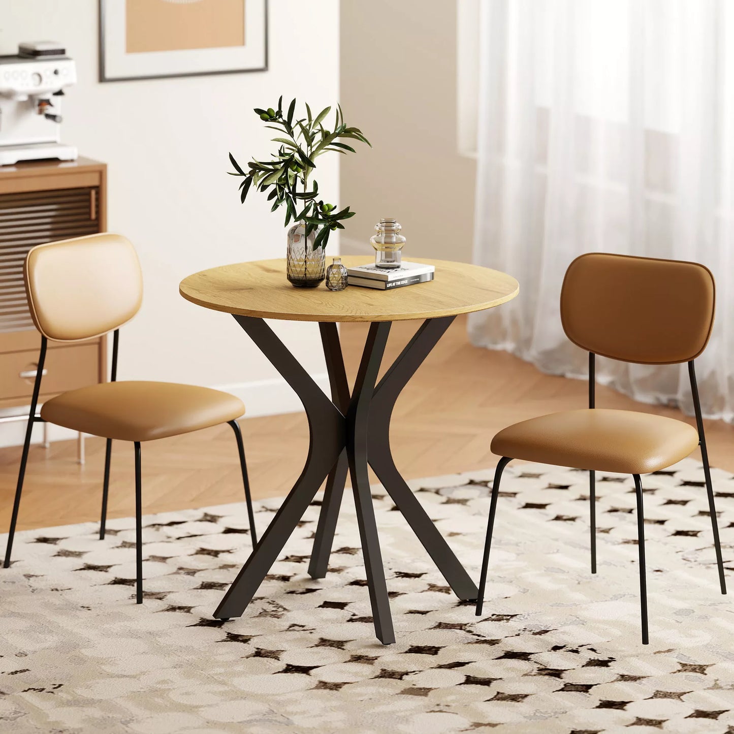 Valgomojo stalas Virtuvės stalas, Apvalus stalas, Modernaus dizaino, 78 cm x 78 cm x 75 cm, Natūralaus medžio