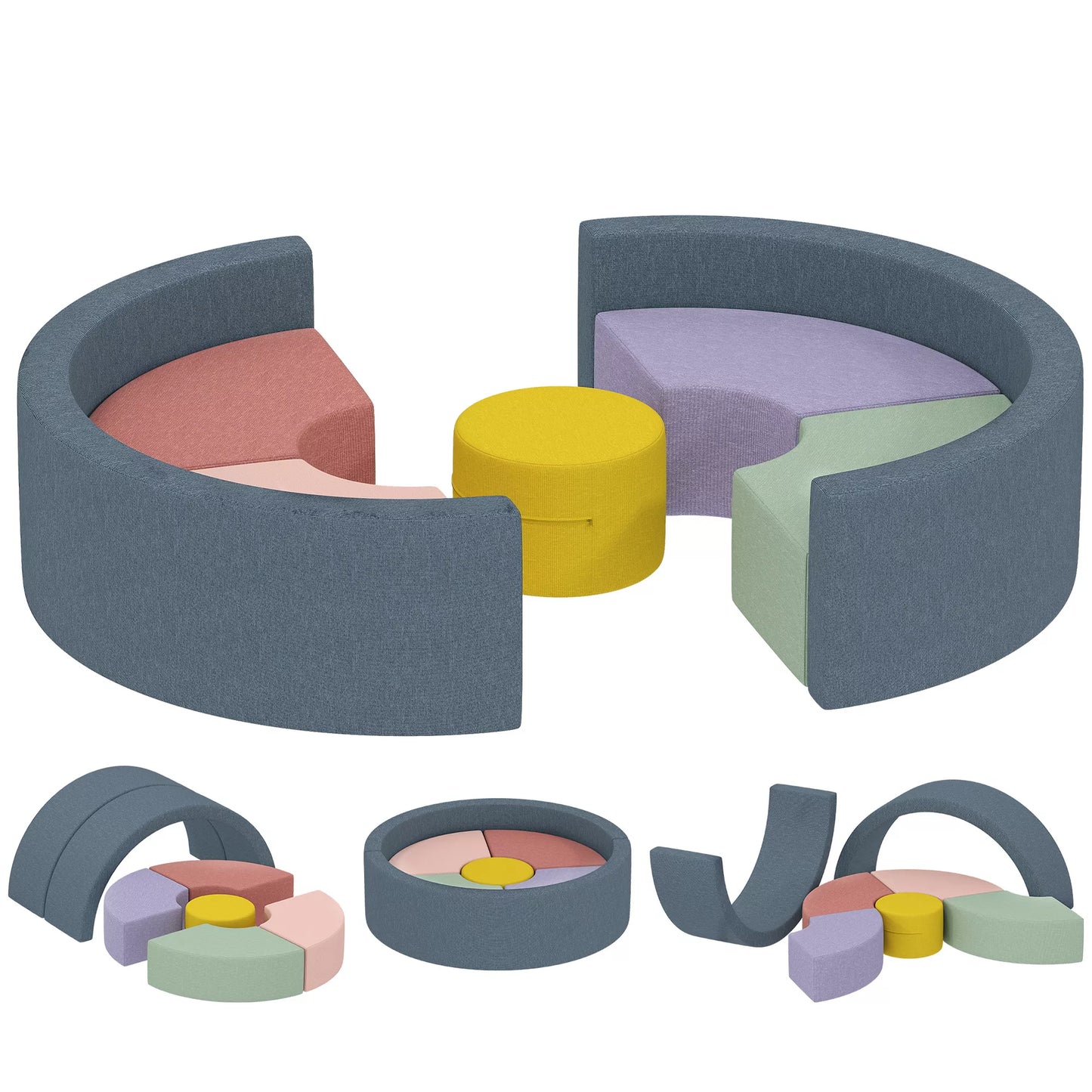 7 dalių minkštų konstruktorių rinkinys mažiems vaikams, putplasčio, plaunamas velveto apvalkalas, įvairių formų, spalvotas