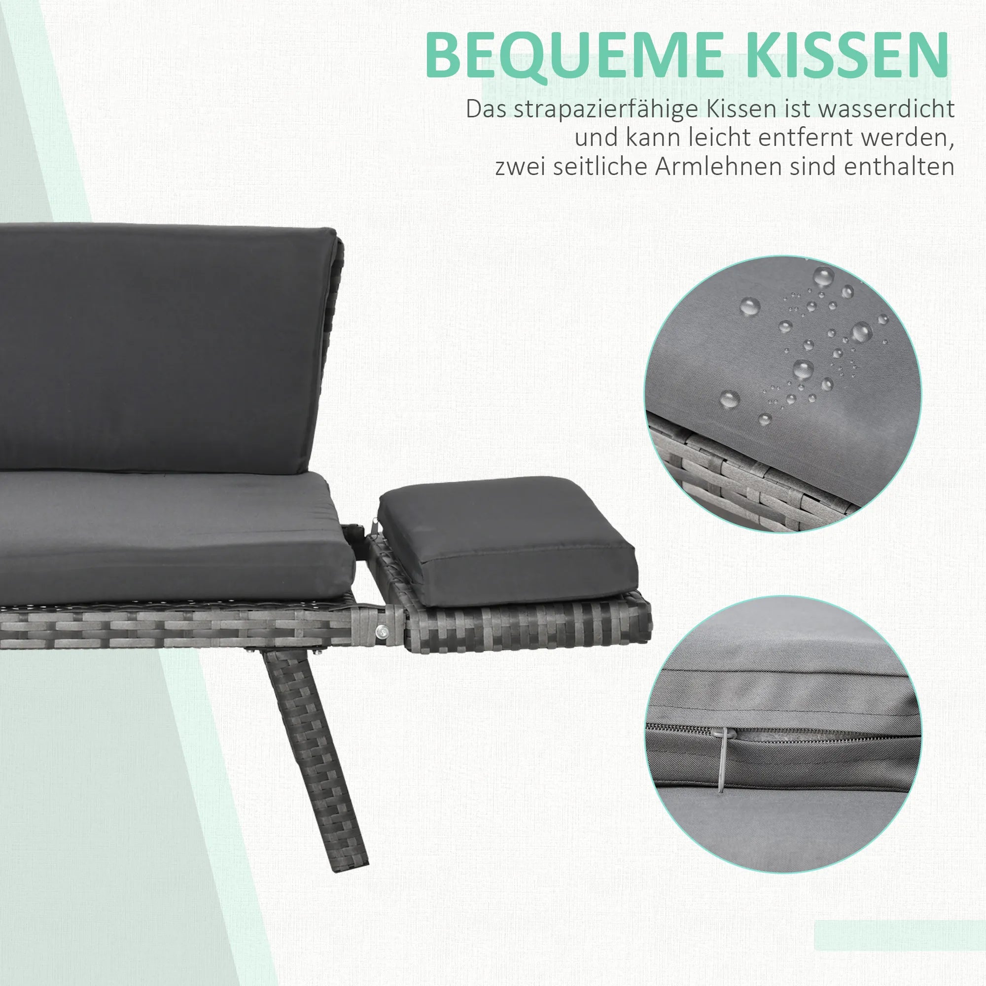 Polyrattan sodo sofa 2 vietų sodo baldai poilsio sofa sodo suolas sodo gultas sulankstomas porankiai plienas pilkos spalvos 129 x 63 x 67 cm