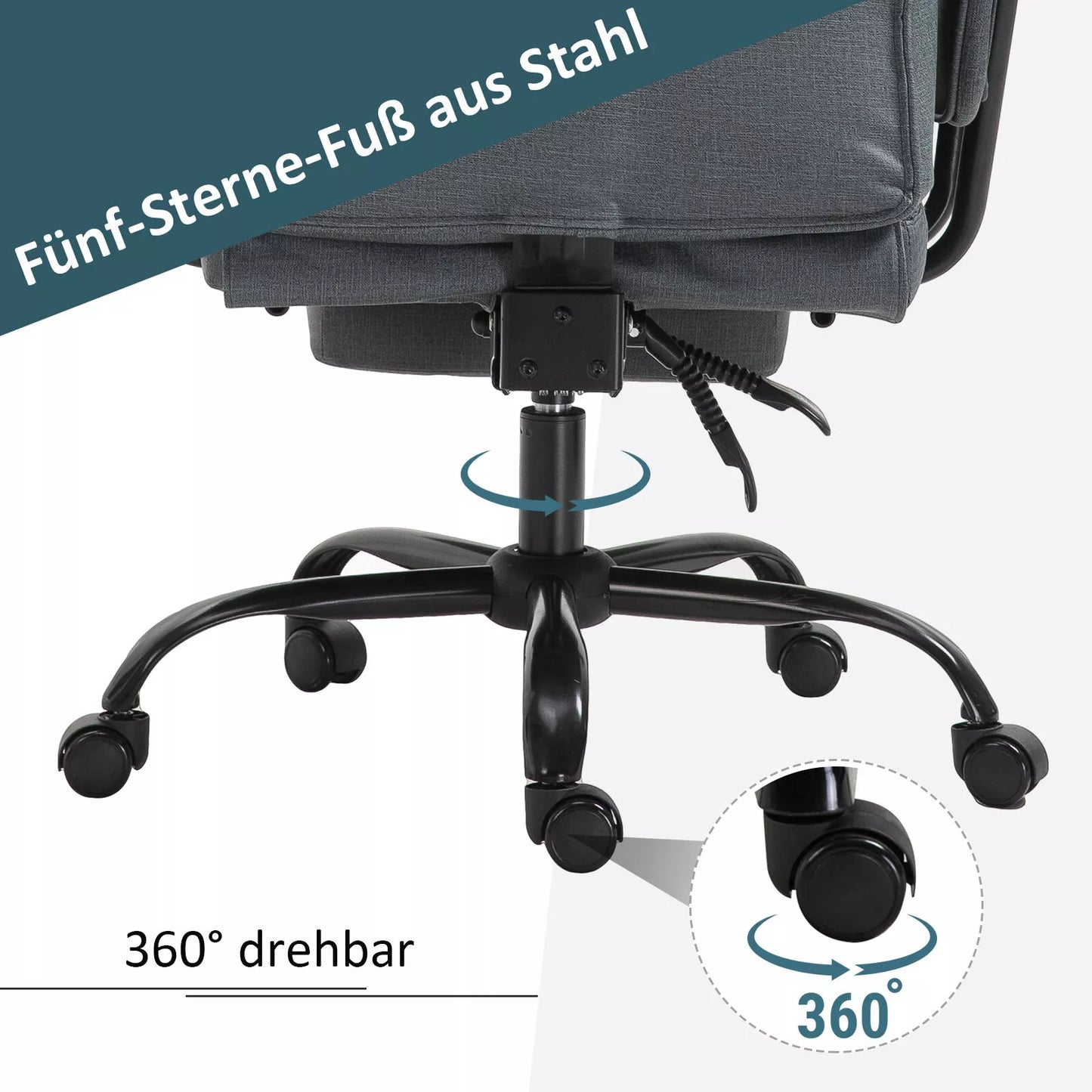 Ergonomiška biuro kėdė 360° pasukama, su galvos atrama ir paminkštintais porankiais, aukščio reguliavimu ir ištraukiama atrama kojoms, dirbtinė oda, 68 x 80 x 120–126 cm