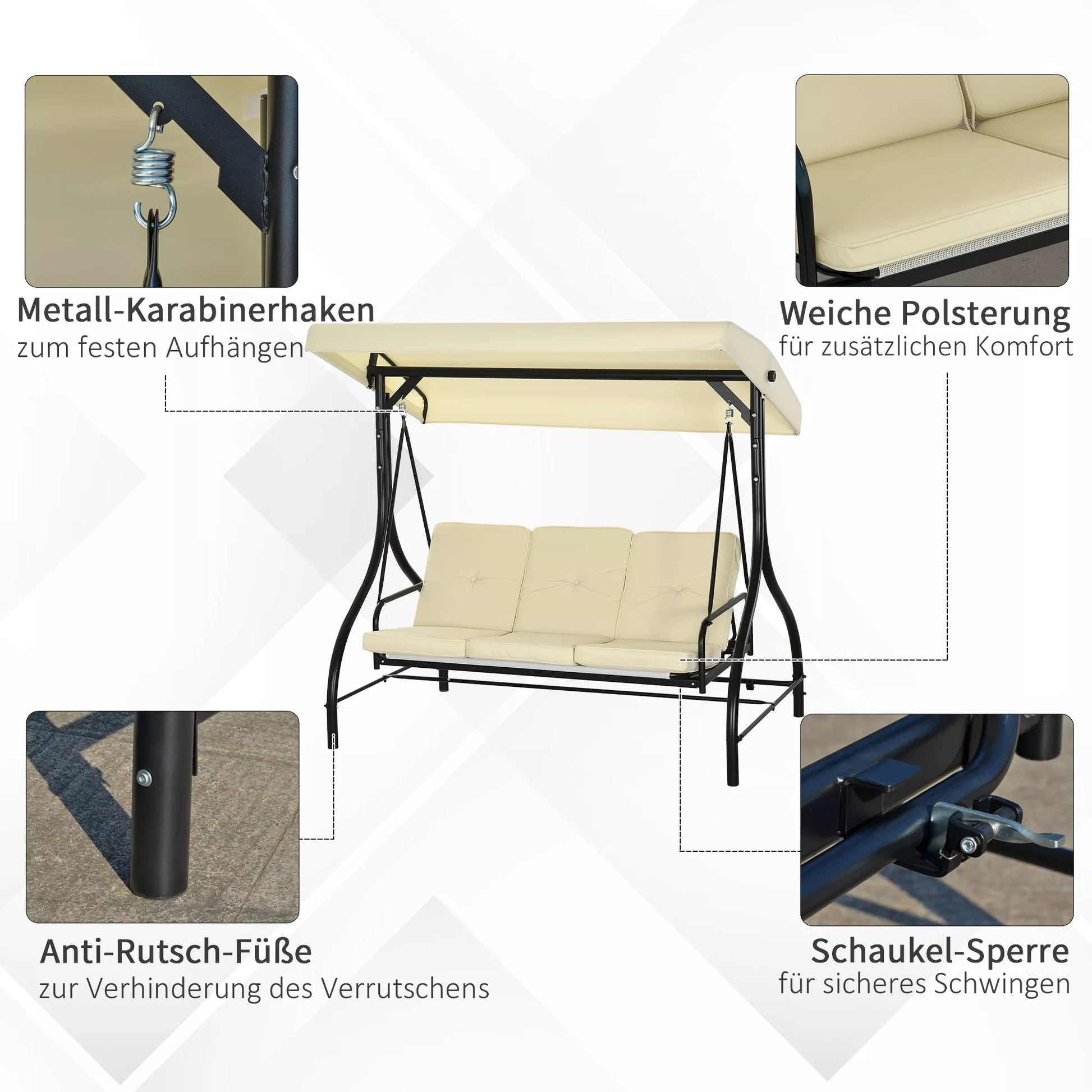 Sūpynės su atlošu, sūpynės su saulės apsauga, sodo sūpynės, verandos sūpynės, 3 sėdimosios vietos, sūpynės-lova