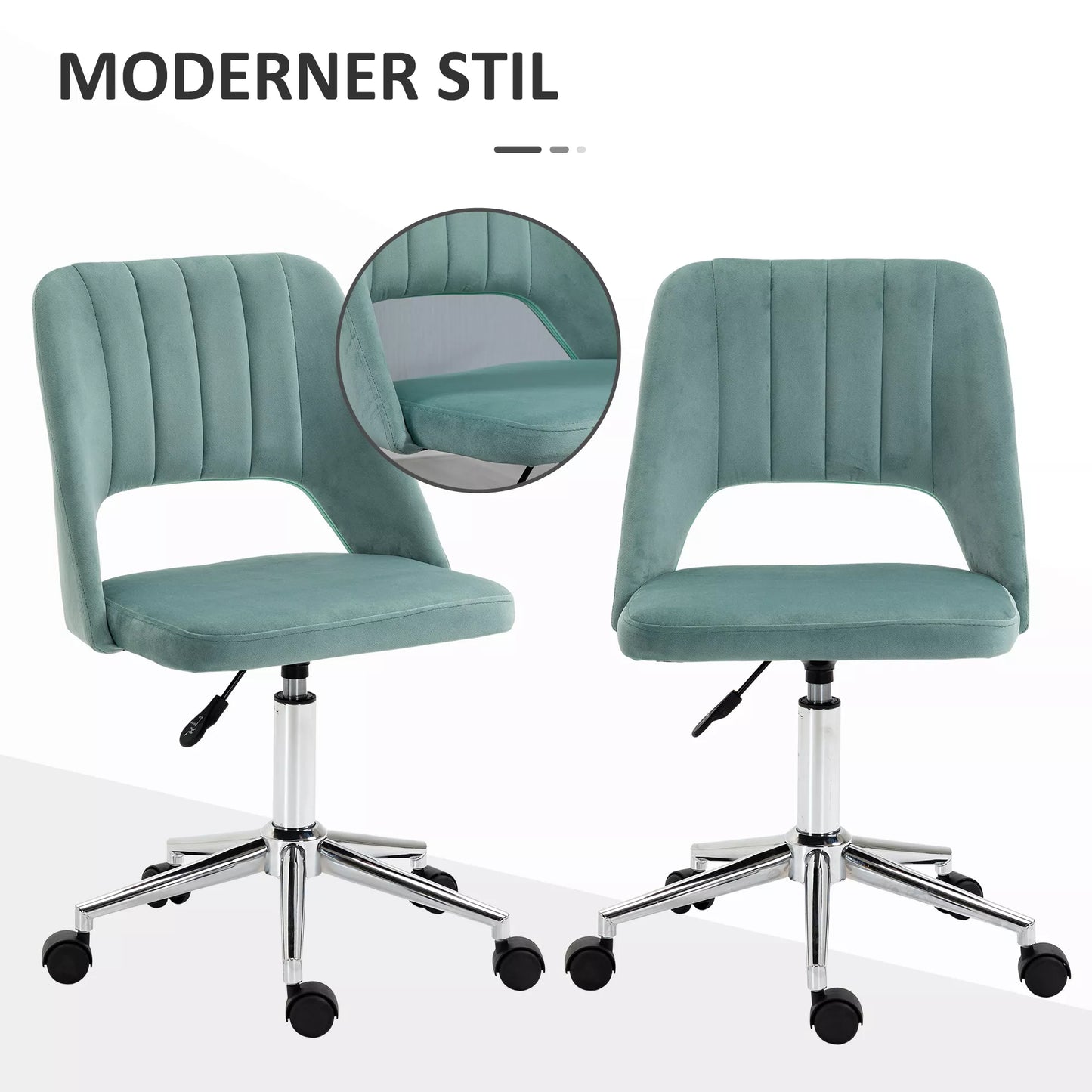 Reguliuojamo aukščio biuro kėdė su ratukais, 360° besisukanti, kriauklių formos, putplastis, 49 x 60 x 79-91 cm, žalia