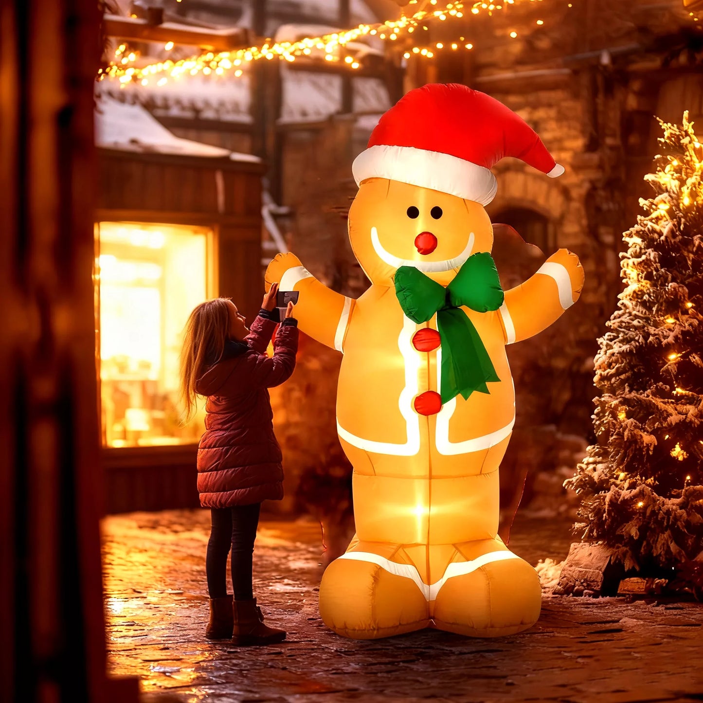 HOMCOM pripučiama Kalėdų dekoracija 1,83 m Meduolių žmogus su lėlyte, 3 LED, vidinis pūstuvas, sodo dekoracija